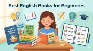 طالب يقرأ كتبًا باللغة الإنجليزية للمبتدئين لتعلم المفردات وتحسين مهارة القراءة باللغة الإنجليزية.