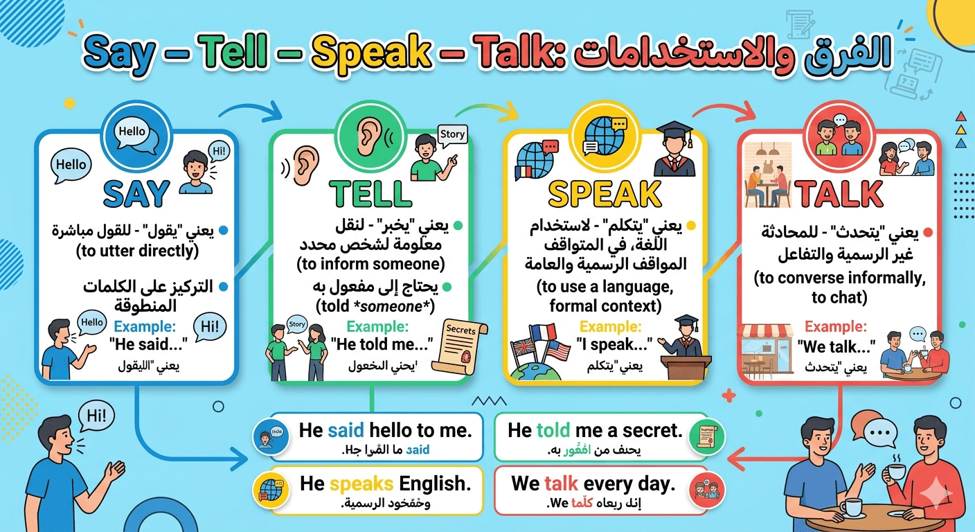 say tell speak